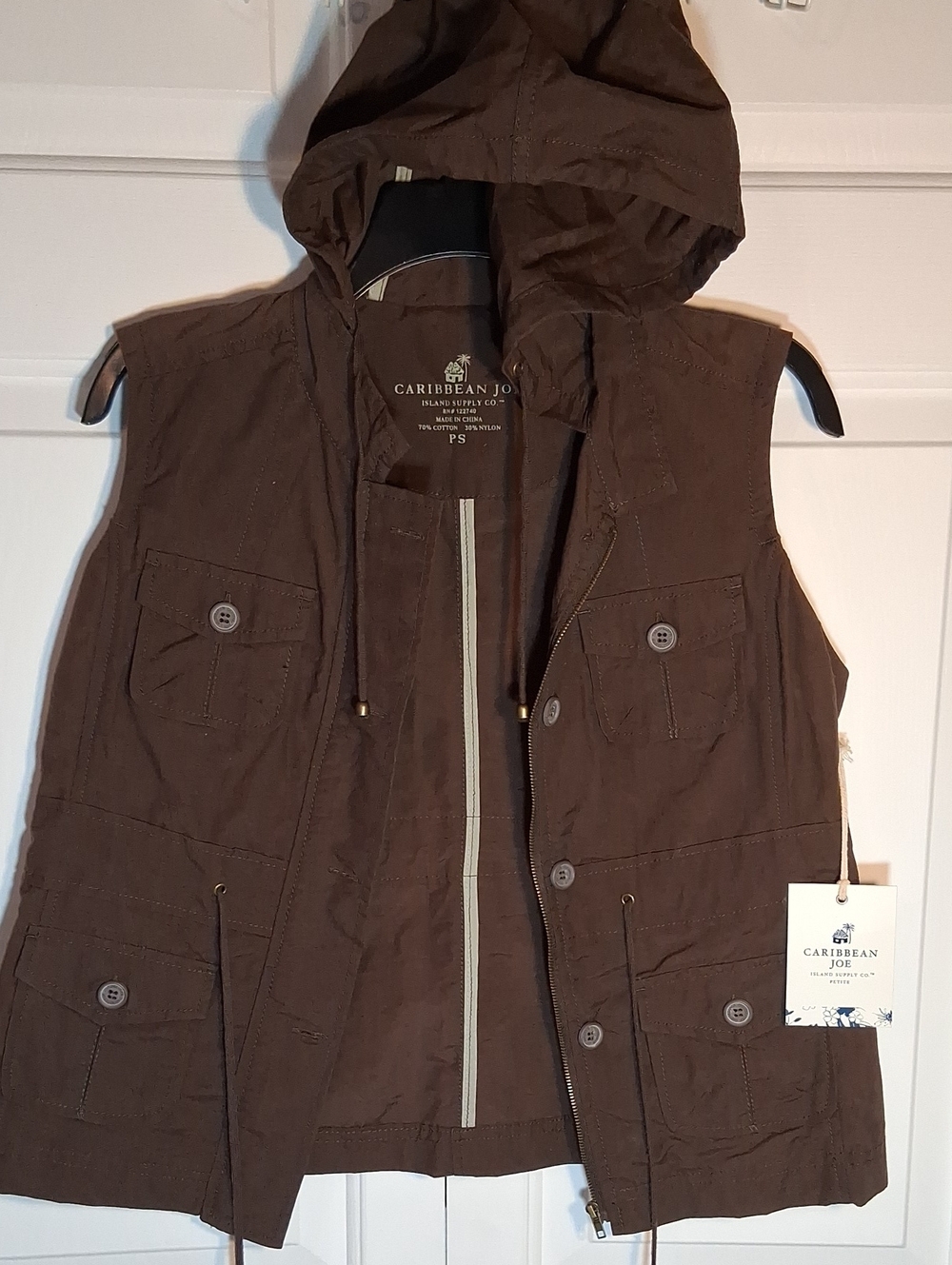 Caribbean Joe  Hooded Womens Utility Vest in Brown